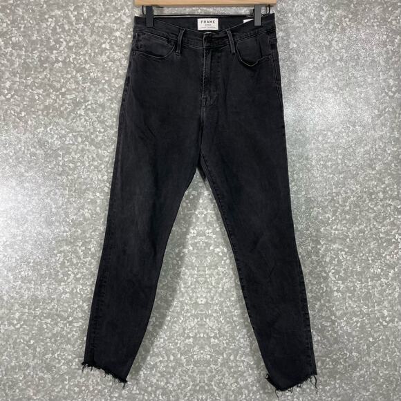 Frame Denim Women's Black Le High Skinny Ripped Raw Hem Ankle Jeans - Size 30 - Picture 2 of 11